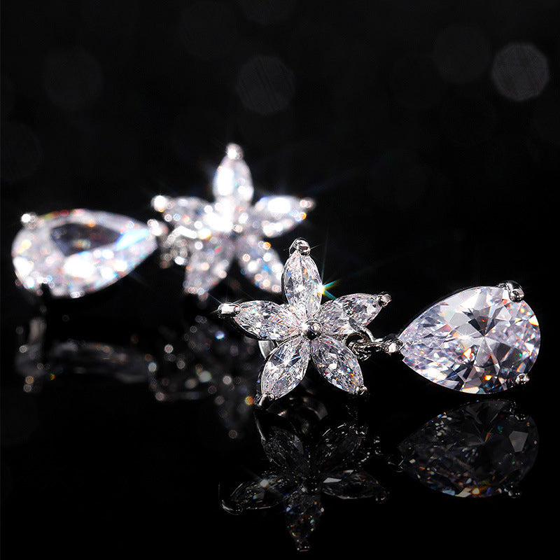 White Lilly CZ Drop Earrings
