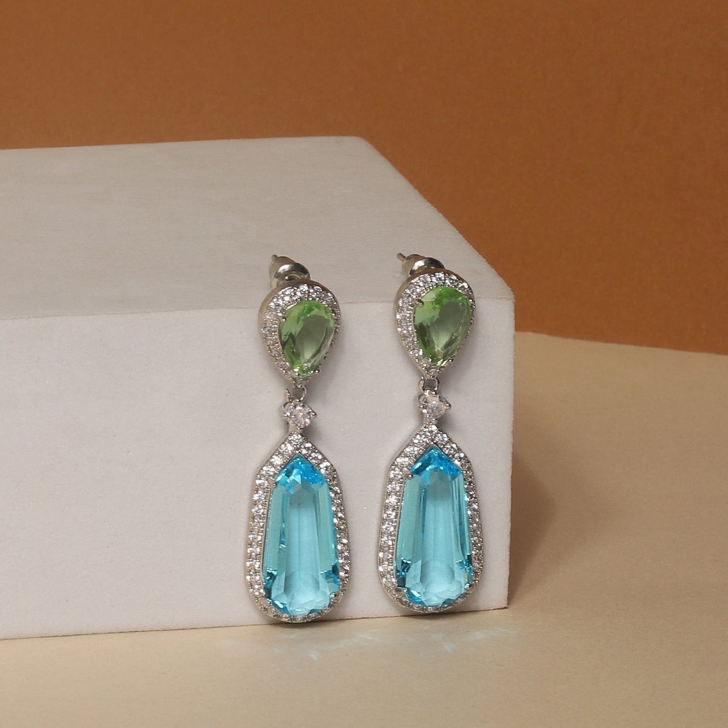 Blue Ocean CZ Dangler Earrings