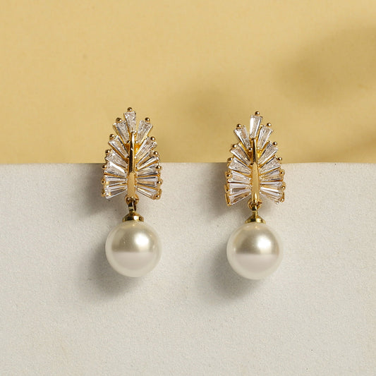 Leafy CZ Drop Earrings