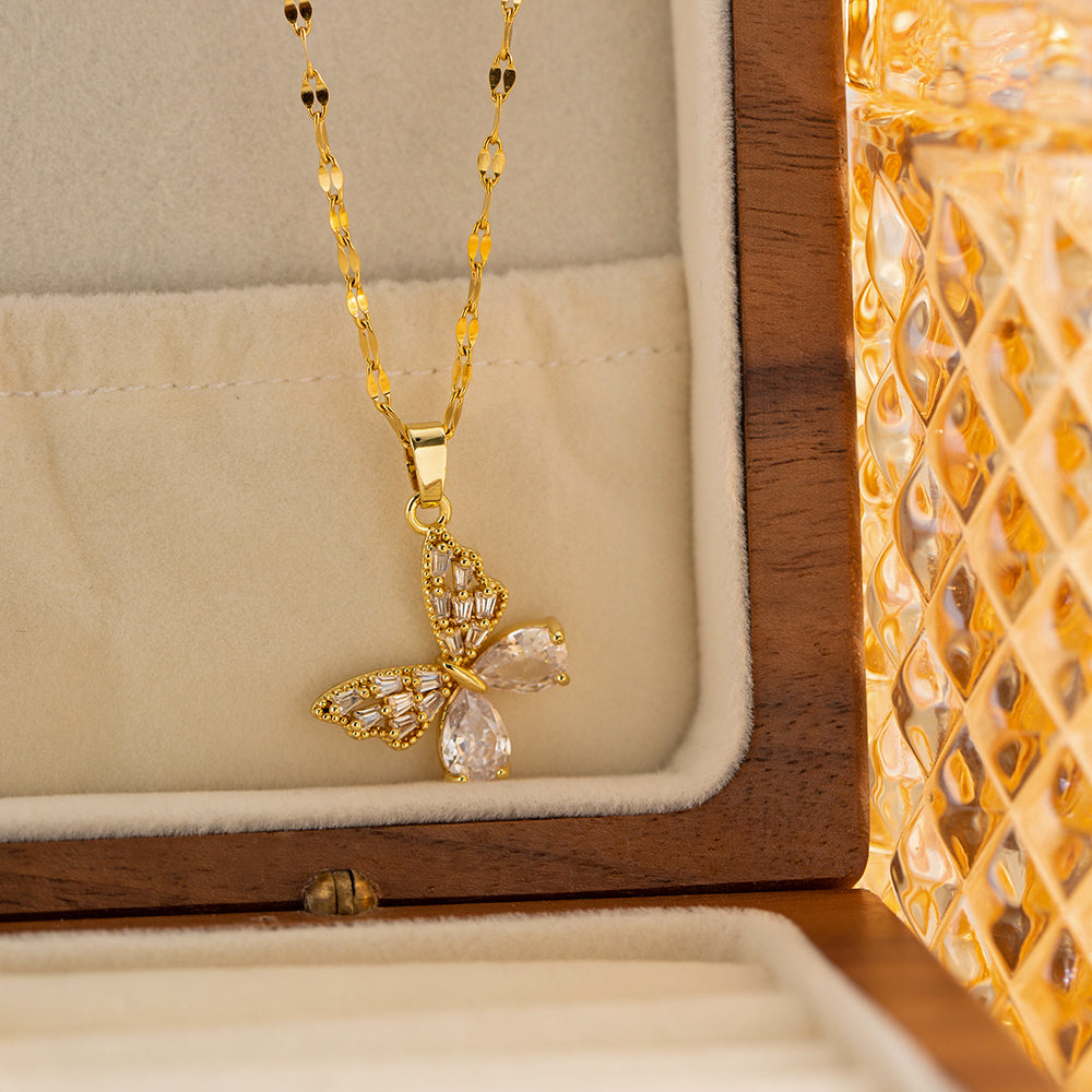 Stone Studded Butterfly Pendant