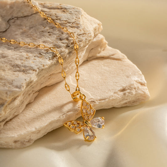 Stone Studded Butterfly Pendant