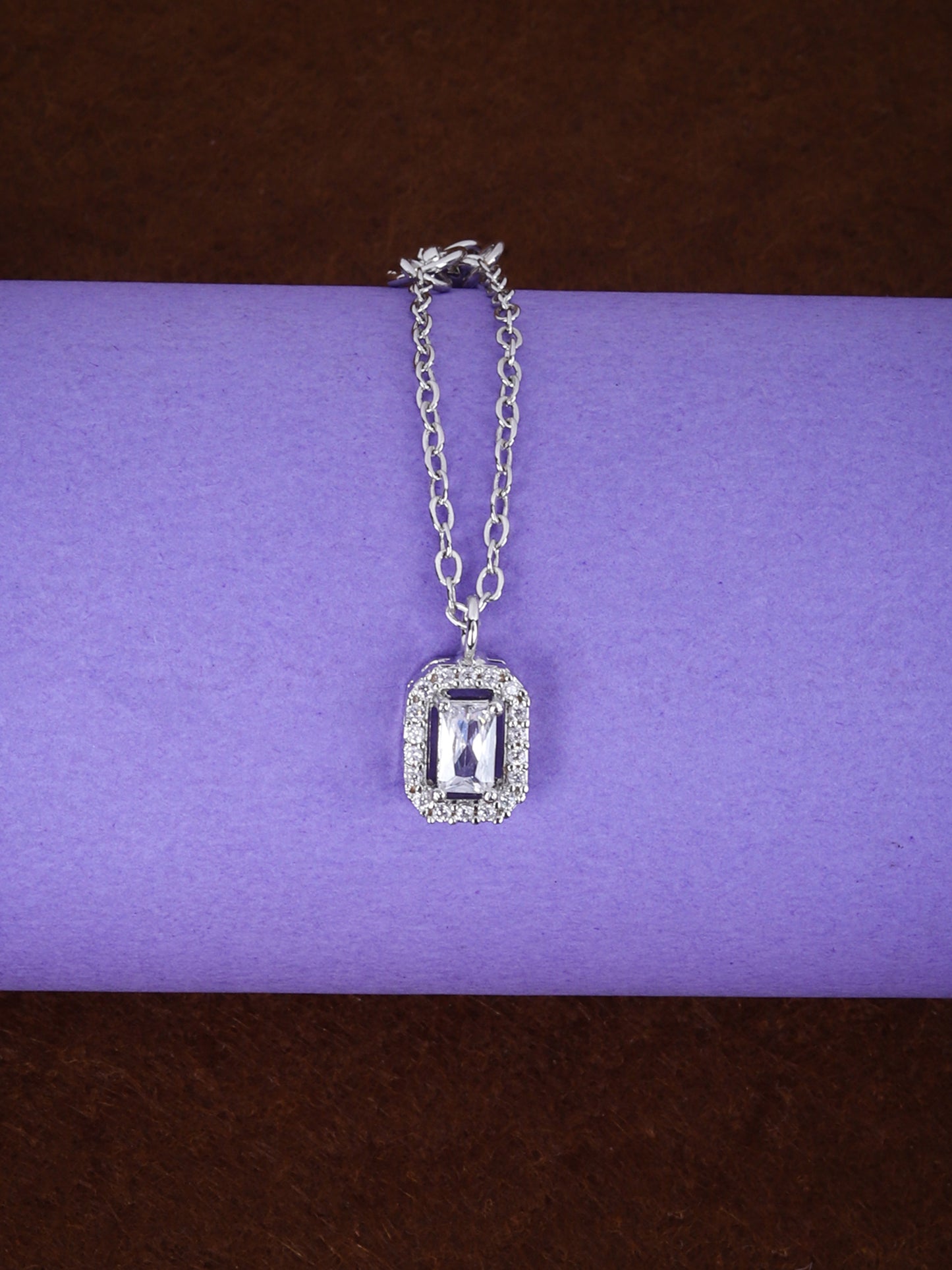 Rectangular Solitaire CZ Watch Charm (Silver)