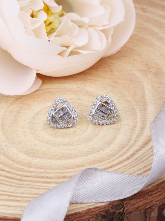 925 Sterling Silver Triangular Baguette CZ Studs