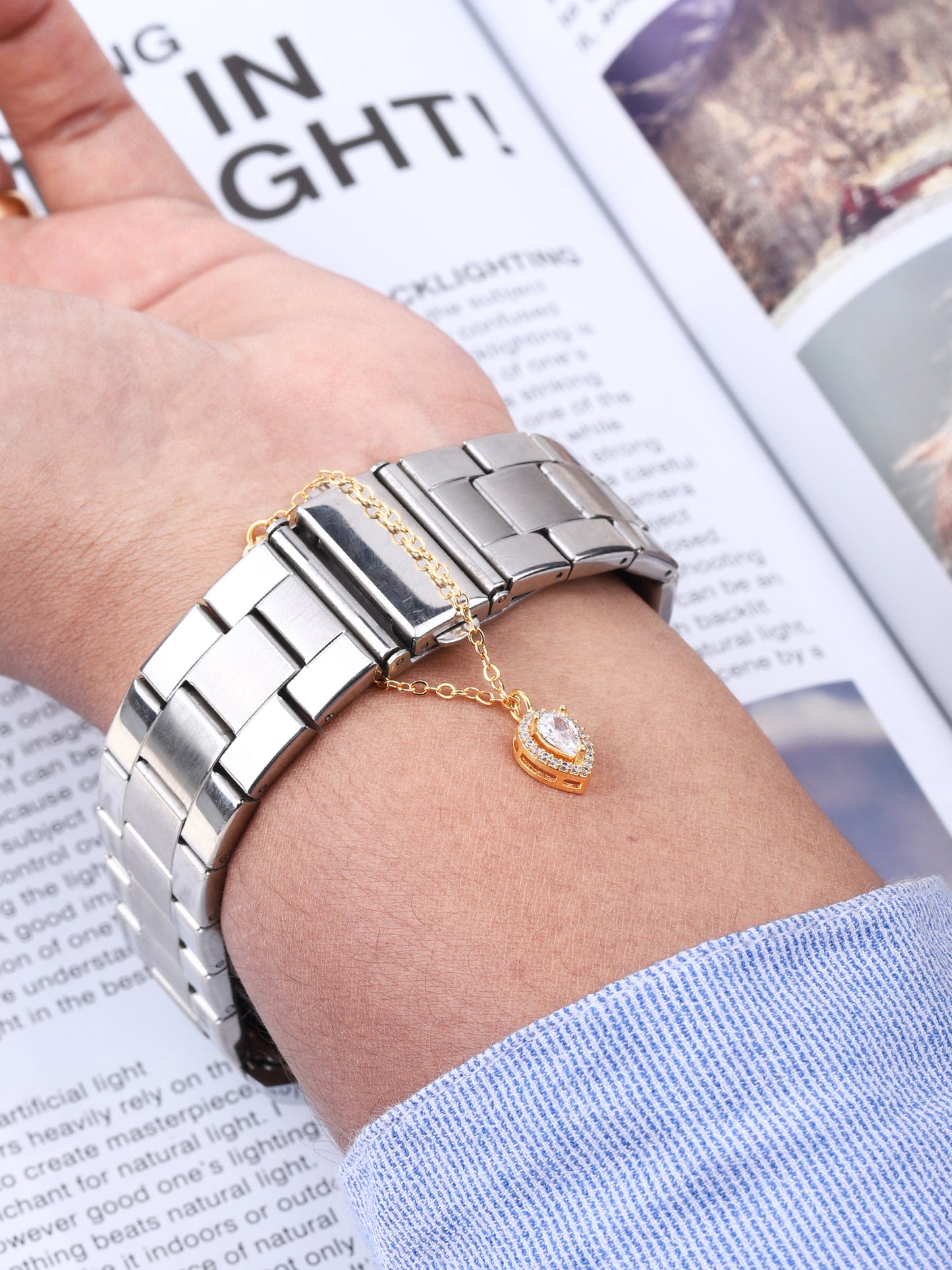 Pear Shape Solitaire CZ Watch Charm (Gold)