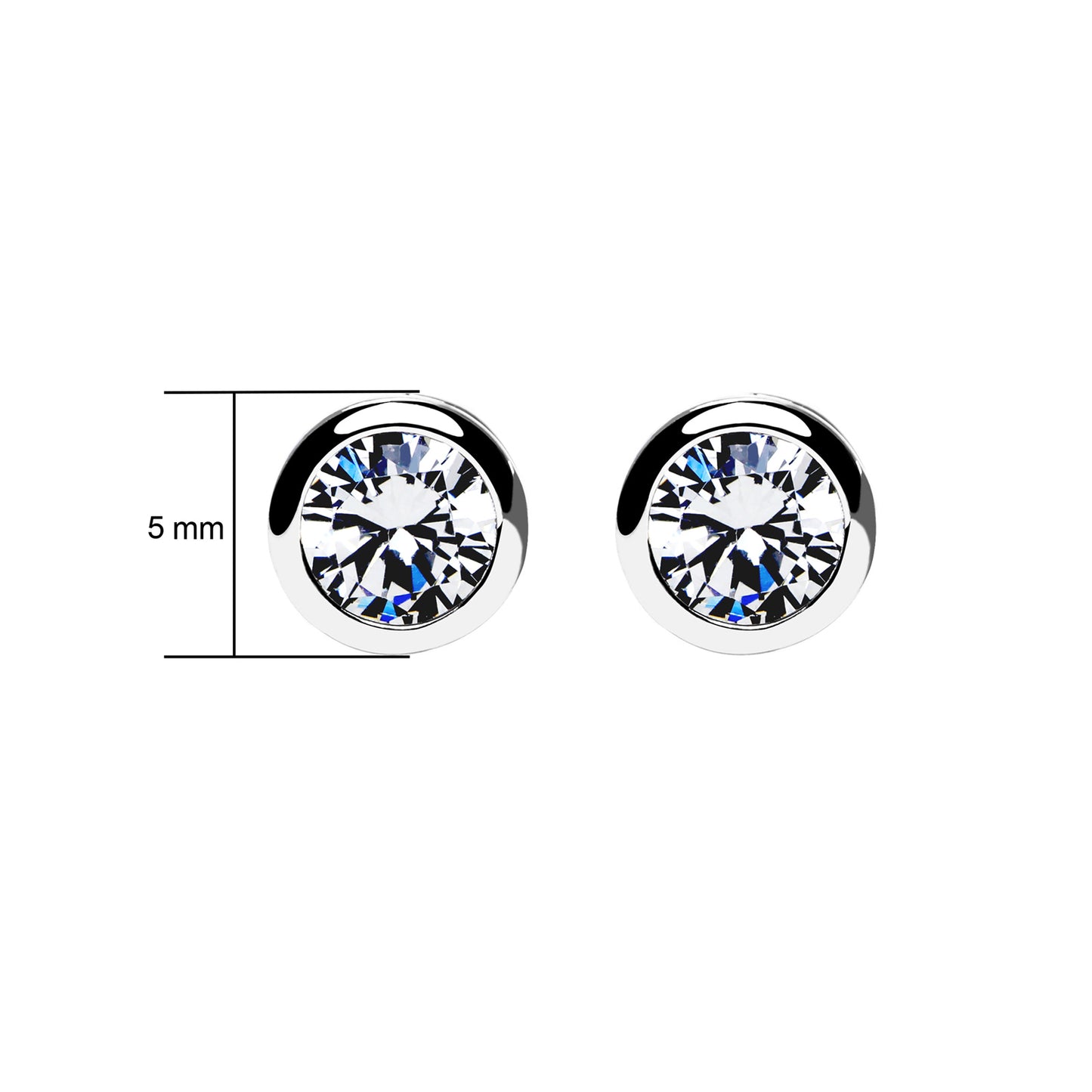 925 Sterling Silver Studs Round Bezel (5mm)