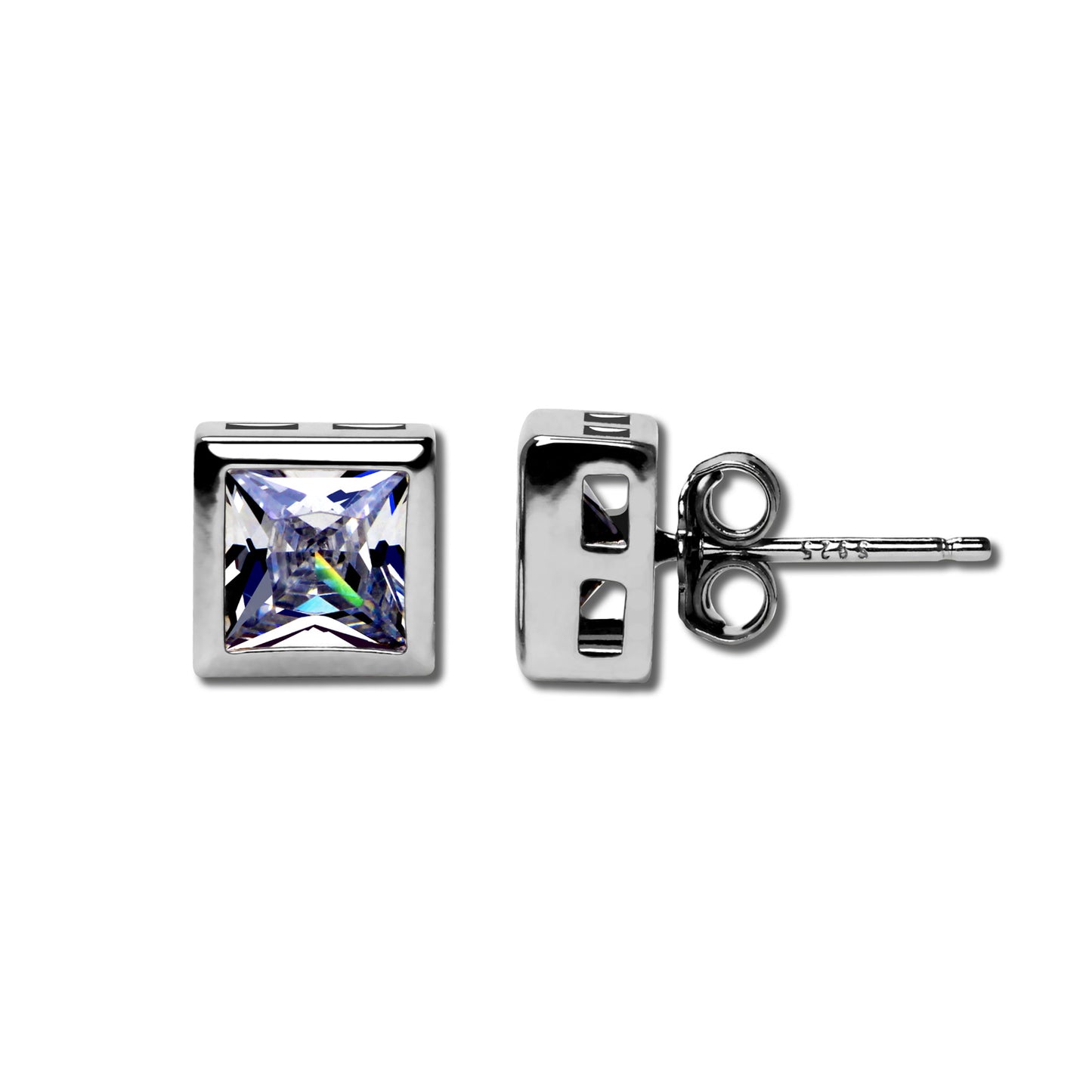 925 Sterling Silver Square Bezel Studs Combo 7mm and 5mm