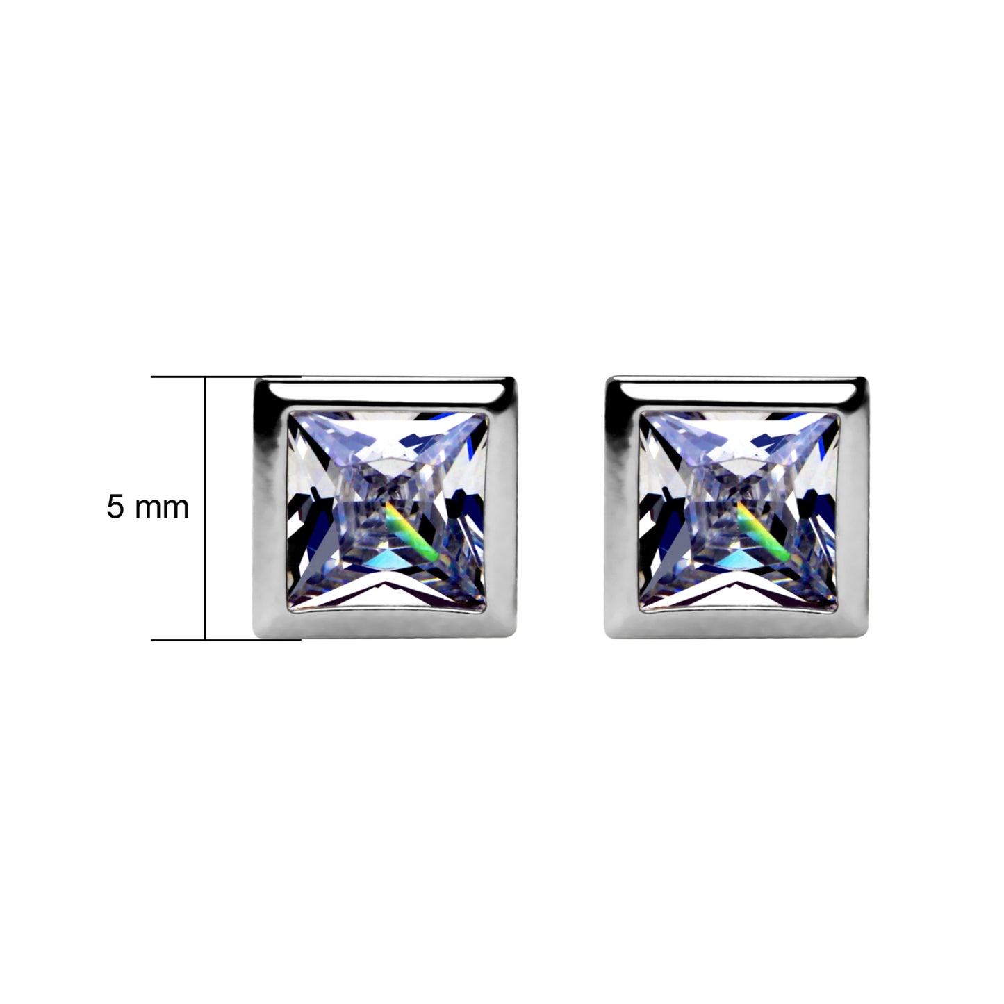 925 Sterling Silver Studs Square Bezel (5mm)