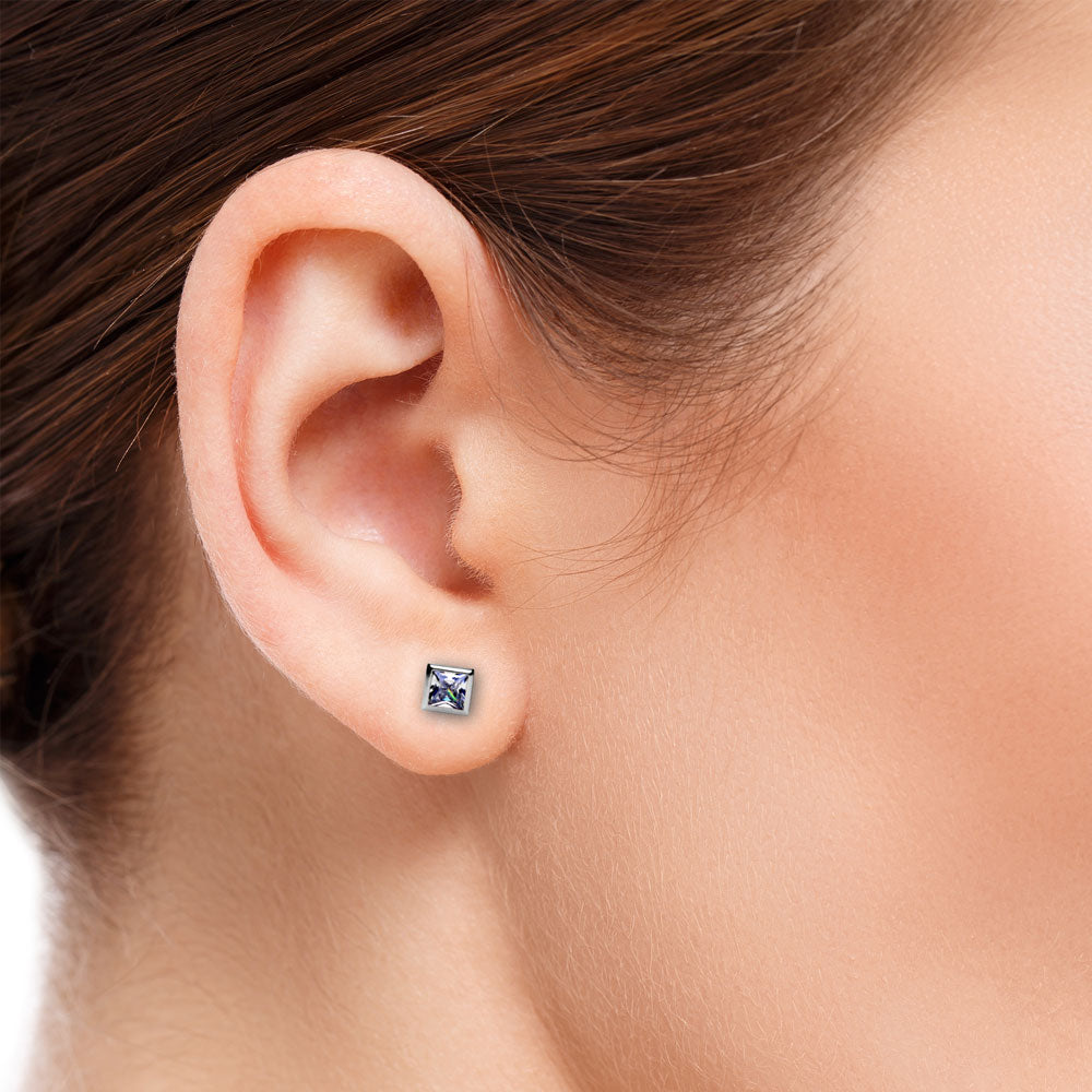 925 Sterling Silver Studs Square Bezel (5mm)