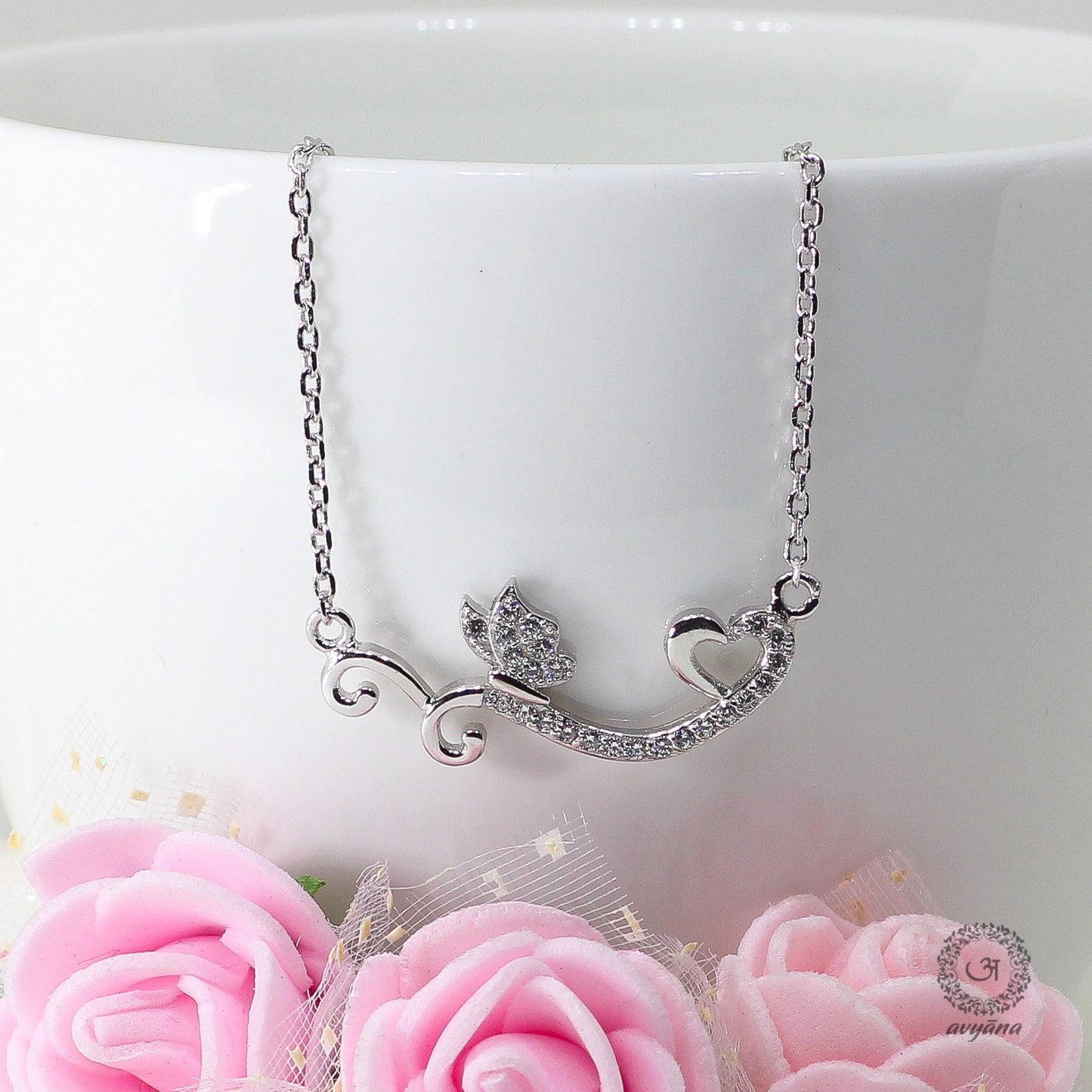 925 Sterling Silver Vine Butterfly Pendant Necklace